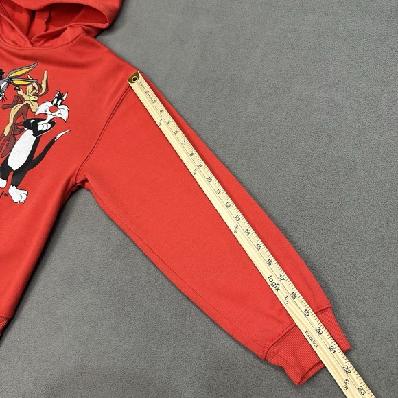 Vtg Y2K Jerry Leigh Looney Tunes Hoodie Mens S Red Sylvester Taz Thats all Folks - Picture 7 of 9